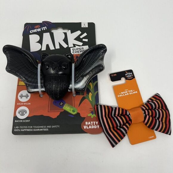 Target Other - BARK SUPER CHEWER Dog BONE Bacon Flavor Dental LARGE WITH BONUS COLLAR SLIDE BOW